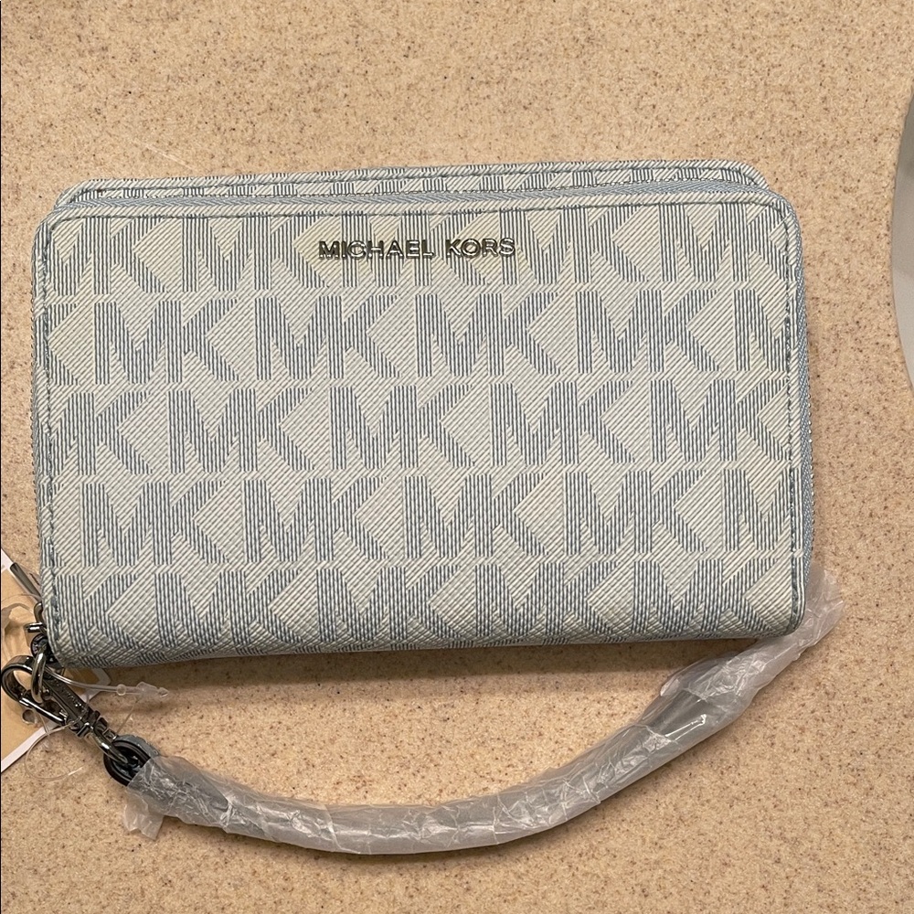 Michael Kors Light Blue and Cream Wristlet